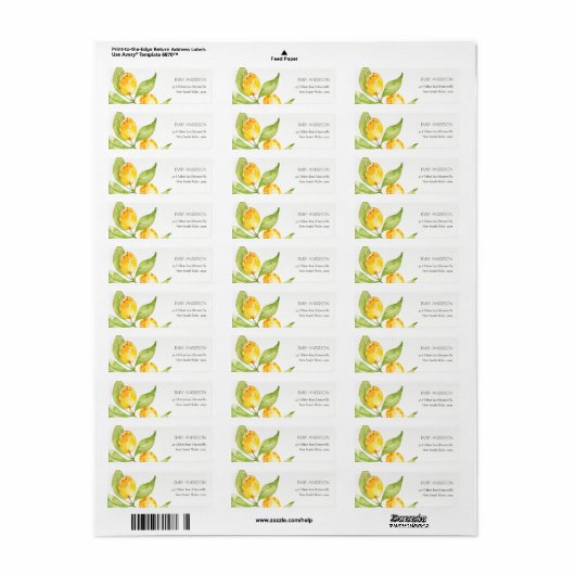 BOHO CHIC YELLOW WATERVERF FOLIAGE OLIVE ADRES ETIKET (Full Sheet)