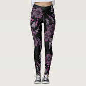 Boho Chic Yoga Zen Paars Floral Mandala Pattern Leggings (Voorkant)