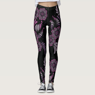 Boho Chic Yoga Zen Paars Floral Mandala Pattern Leggings