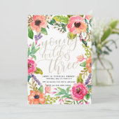 Boho Chic Young Wild and Three Verjaardagsuitnodig Kaart (Staand voorkant)