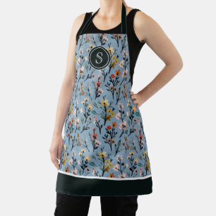 Boho Chic Zachte Blauwe Waterverf Bloemen Schort