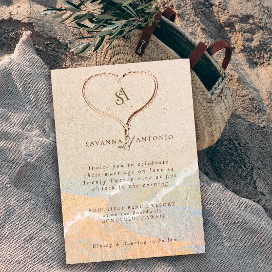Boho Chic Zand Hart Strand Bestemming Trouwen Kaart