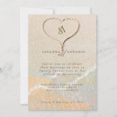 Boho Chic Zand Hart Strand Bestemming Trouwen Kaart (Voorkant)