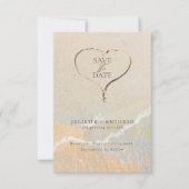 Boho Chic Zand Hart Strand Bestemming Trouwen  Save The Date (Voorkant)