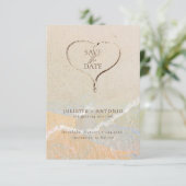 Boho Chic Zand Hart Strand Bestemming Trouwen  Save The Date (Staand voorkant)