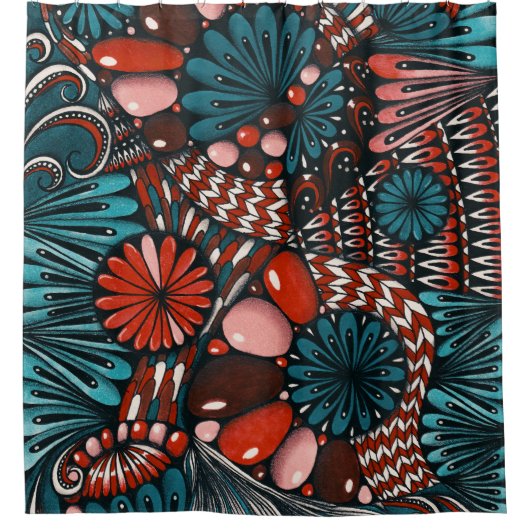 Boho Chic Zentangle Botanische Douchegordijn - Vib (Voorkant)