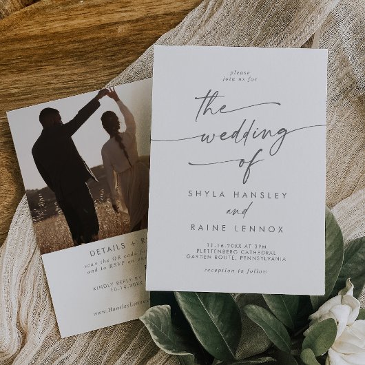 Boho Chic Zilver Grijs Foto QR Code Bruiloft Kaart