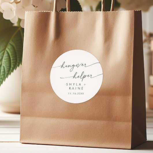 Boho Chic Zilver Grijs Hangover Helper Favor Ronde Sticker