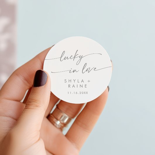 Boho Chic Zilver Grijs Lucky In Liefde Favor Ronde Sticker