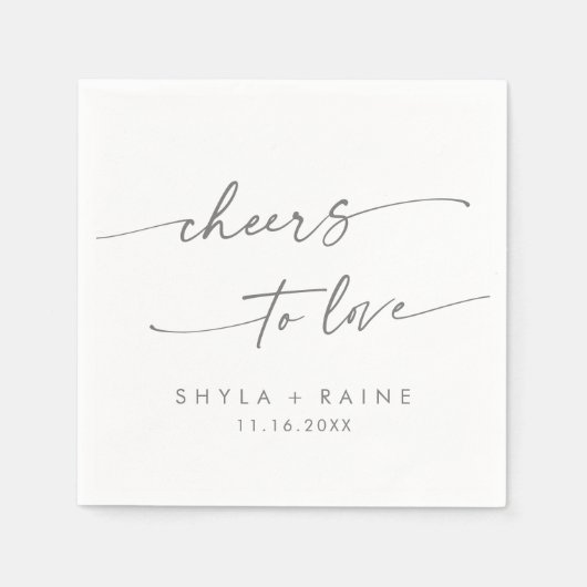 Boho Chic Zilver Grijs Proost op Liefde Bruiloft Servet (Voorkant)