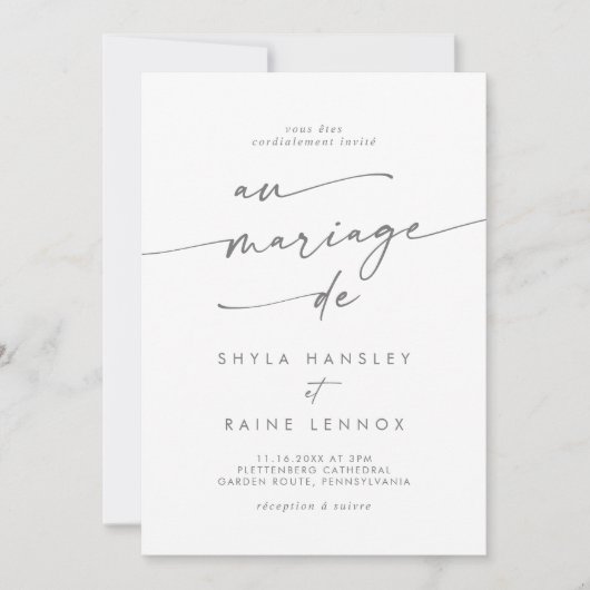 Boho Chic Zilver Grijs QR Code Franse bruiloft Kaart (Voorkant)