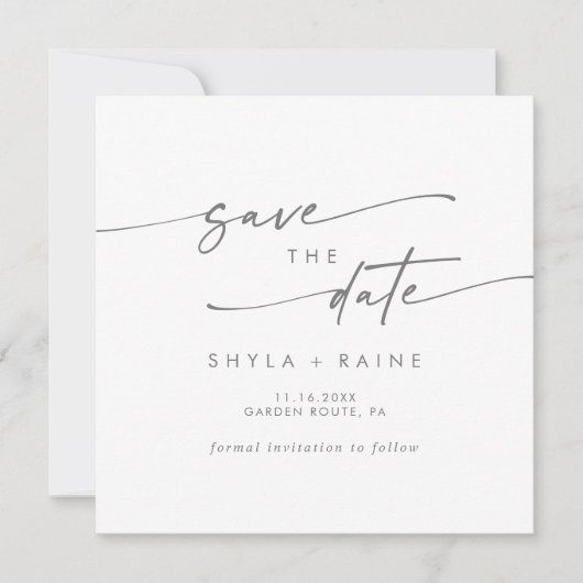 Boho Chic Zilver Grijs Vierkant Foto Terug Save The Date (Voorkant)