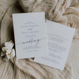 Boho Chic Zilver Grijs Voor- en Achterbruiloft Kaart