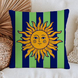 Boho Chic Zon Gezicht Navy Blauwe & Groene Strepen Kussen
