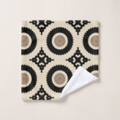 Boho Chic Zwart Beige Geometrisch Medaillon Patroo Bad Handdoek (Wasdoekje)