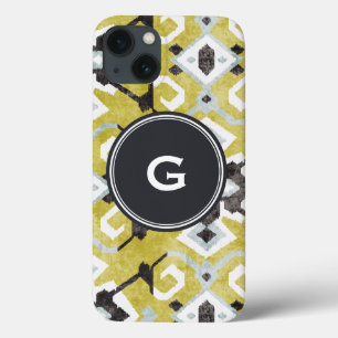 Boho chic zwart en geel ikat tribal patroon Case-Mate iPhone case