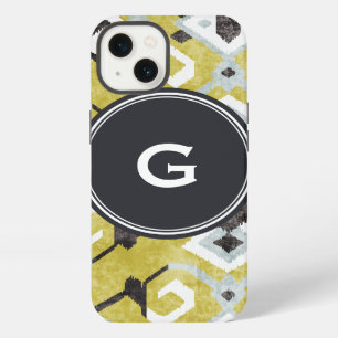 Boho chic zwart en geel ikat tribal patroon iPhone 13 hoesje