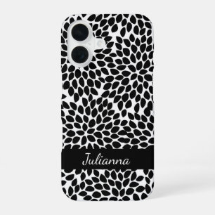 Boho Chic Zwart en Wit Abstract Bloemmotief iPhone 16 Hoesje