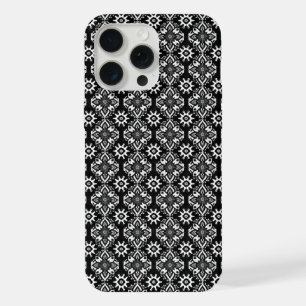 Boho Chic Zwart en Wit Bloemmotief iPhone 15 Pro Max Case