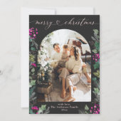 Boho Chic Zwart & Roze Boog Foto Kerst Kaart (Voorkant)