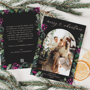 Boho Chic Zwart & Roze Boog Foto Kerst Kaart