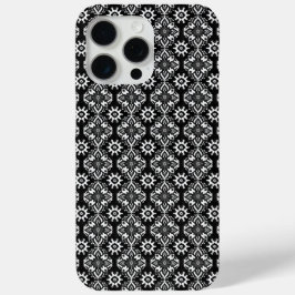 Boho Chic Zwart-wit Bloempatroon iPhone 15 Pro Max Hoesje