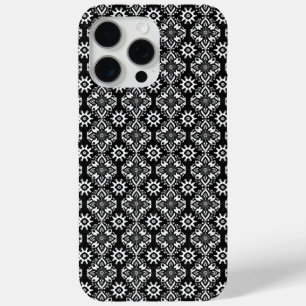 Boho Chic Zwart-wit Bloempatroon iPhone 15 Pro Max Hoesje