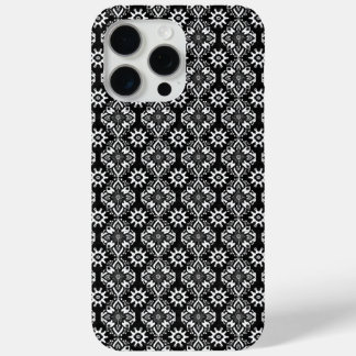 Boho Chic Zwart-wit Bloempatroon iPhone 15 Pro Max Hoesje