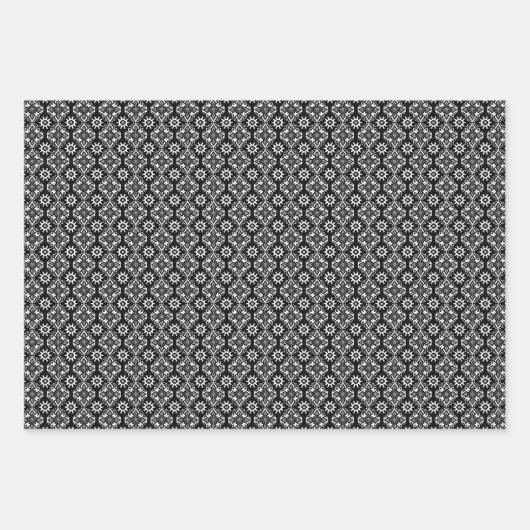 Boho Chic Zwart-wit Bloempatroon Inpakpapier Vel (Voorkant)