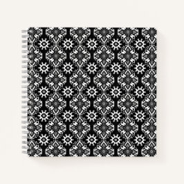 Boho Chic Zwart-wit Bloempatroon Notitieboek