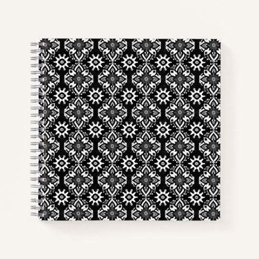 Boho Chic Zwart-wit Bloempatroon Notitieboek (Voorkant)