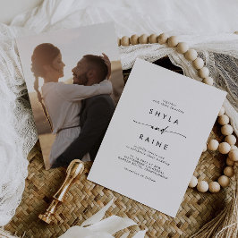 Boho Chic Zwart-Wit Casual Fotobruiloft Kaart