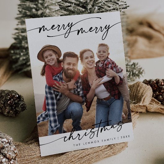 Boho Chic Zwart Wit Familie Foto Schattige Kerst Feestdagenkaart