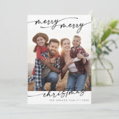 Boho Chic Zwart Wit Familie Foto Schattige Kerst Feestdagenkaart (Staand voorkant)