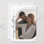 Boho Chic Zwart Wit Foto Eenvoudig Prettig Kerstfe Feestdagenkaart (Voorkant)