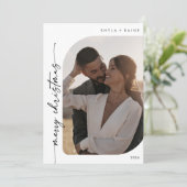 Boho Chic Zwart Wit Foto Eenvoudig Prettig Kerstfe Feestdagenkaart (Staand voorkant)