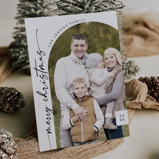 Boho Chic Zwart Wit Foto Modern Vrolijk Kerstfeest Feestdagenkaart