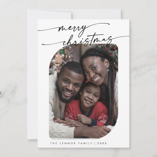 Boho Chic Zwart Wit Foto Schattige Vrolijk Kerstfe Feestdagenkaart (Voorkant)