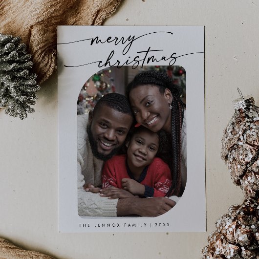 Boho Chic Zwart Wit Foto Schattige Vrolijk Kerstfe Feestdagenkaart