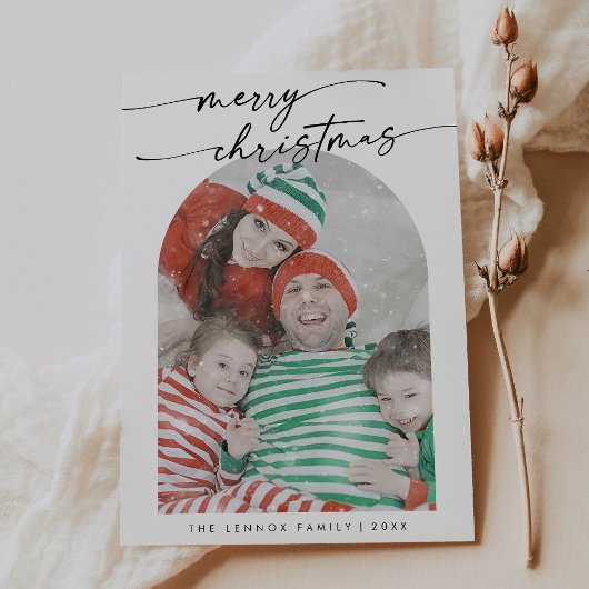 Boho Chic Zwart Wit Fun Family Foto Kerstmis Feestdagenkaart