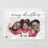 Boho Chic Zwart Wit Gemakkelijk Moderne Foto Kerst Feestdagenkaart (Voorkant)