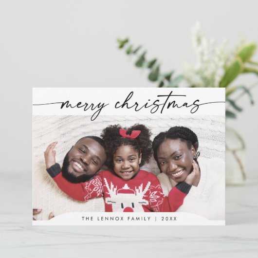Boho Chic Zwart Wit Gemakkelijk Moderne Foto Kerst Feestdagenkaart (Staand voorkant)