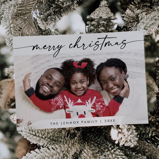 Boho Chic Zwart Wit Gemakkelijk Moderne Foto Kerst Feestdagenkaart