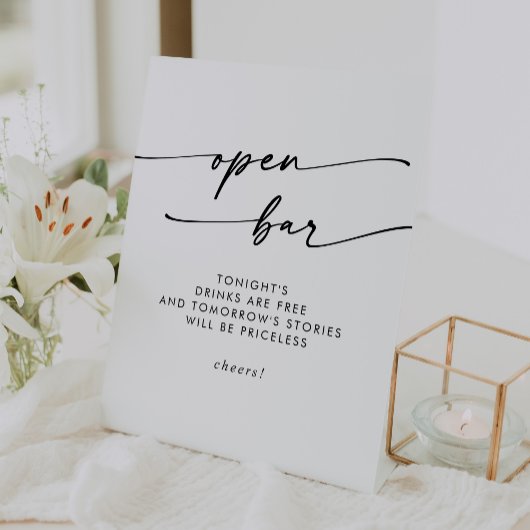 Boho Chic Zwart-wit Open Bar Wedding Reclamebord Met Voetstuk