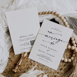 Boho Chic Zwart-Wit QR Code Franse bruiloft Kaart