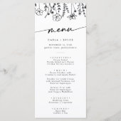 Boho Chic Zwarte en Witte Wilde Bloemen Bruiloft Menu (Voorkant)