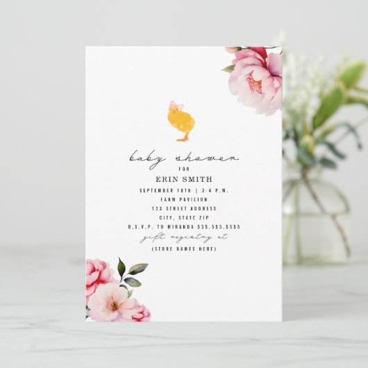 Boho Chick Roze Bloemen Baby shower Invitation Kaart (Staand voorkant)