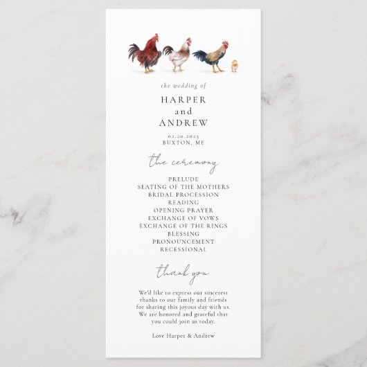 Boho Chicken Trouwceremonie Programma Programmakaart (Voorkant)