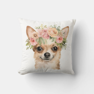 Boho Chihuahua Flower Crown Waterverf Kussen