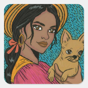 Boho Chihuahua-hond Moeder Handgetekend Vierkante Sticker